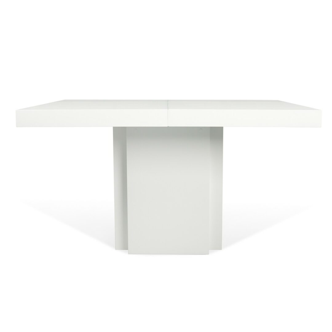 Τετράγωνο τραπέζι τραπεζαρίας σε ανθεκτικό λευκό γυαλιστερό φινίρισμα.